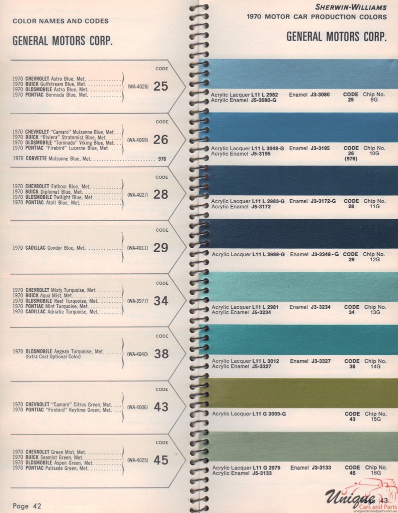 1970 General Motors Paint Charts Williams 2